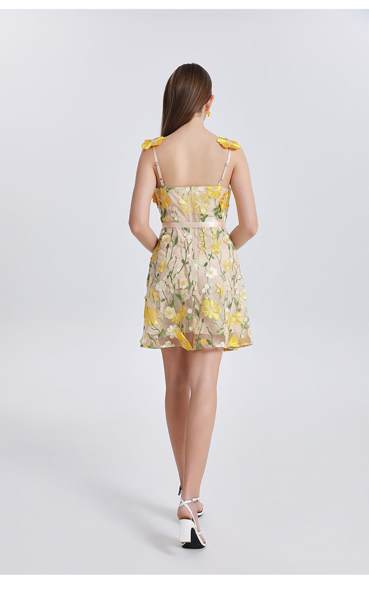 Original Design Embroidered Boutique Color Stereoscopic Handmade Flower Binding Adjustable Strap Strap Dress