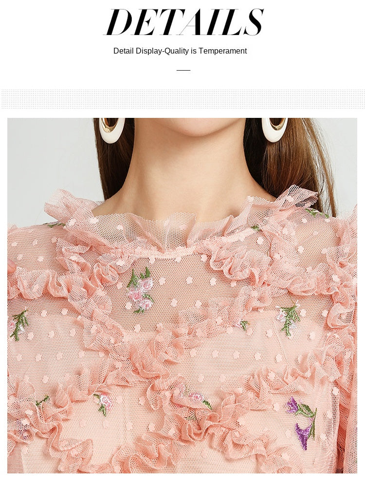 Artwork French romantic boutique custom gauze small floral embroidery short vintage cake dress