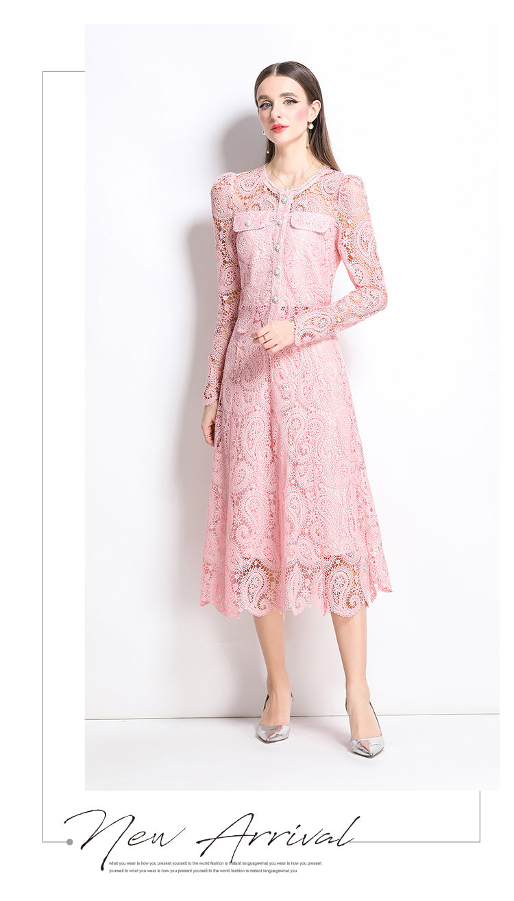 Original design for spring and summer small fragrance style set light luxury and high-end water-soluble lace skirt two-piece set