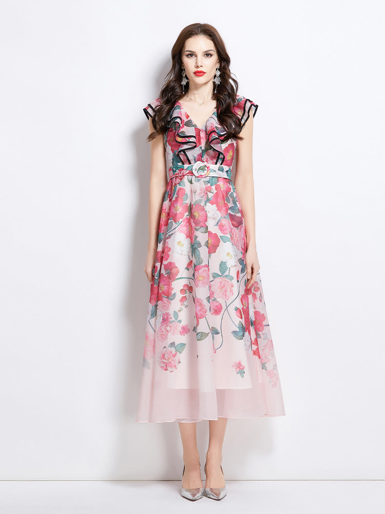 Original Design Spring/Summer Vacation New Oil Painting Style Flower Printed Long Dress