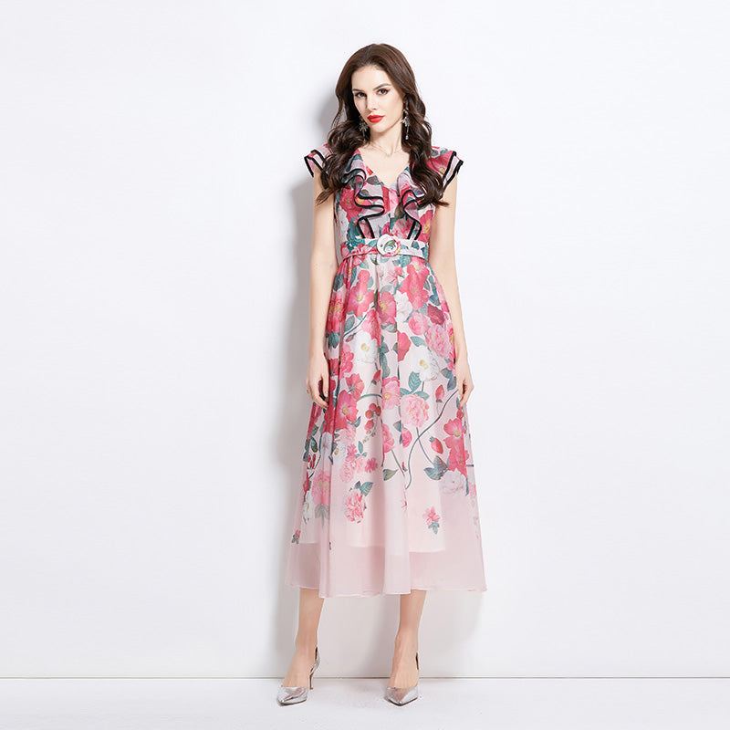 Original Design Spring/Summer Vacation New Oil Painting Style Flower Printed Long Dress