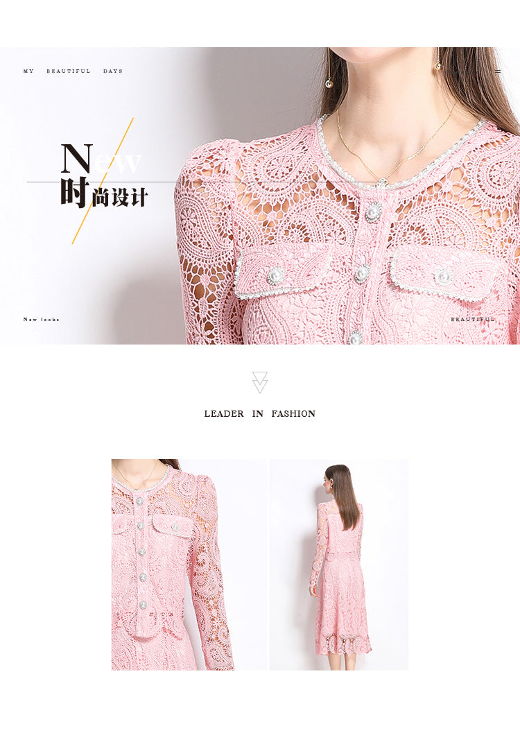 Original design for spring and summer small fragrance style set light luxury and high-end water-soluble lace skirt two-piece set