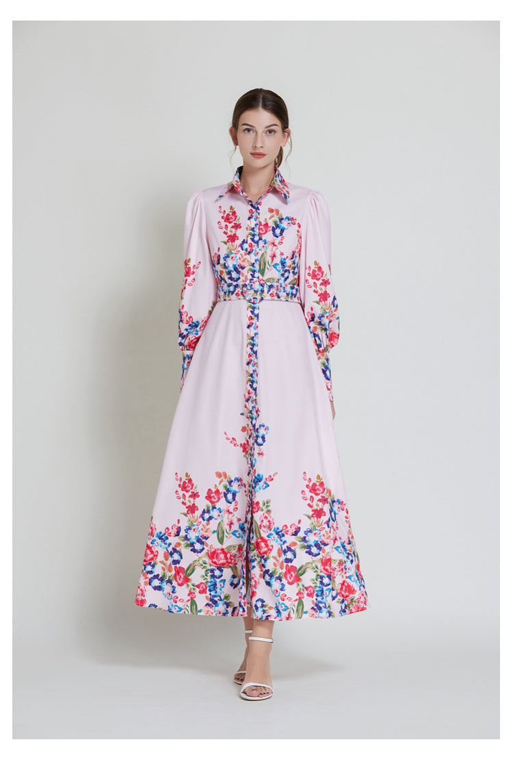 Original design lapel single breasted long dress with belt