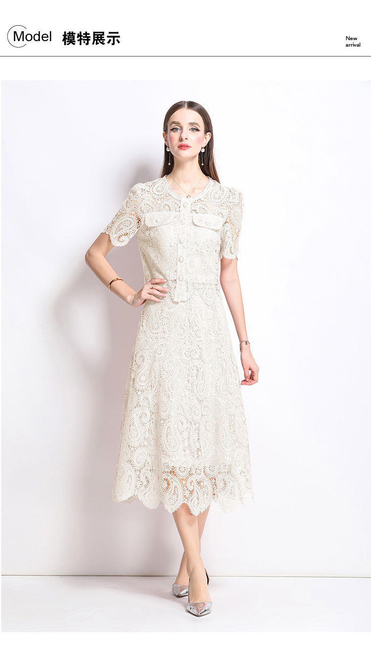 Original design for spring and summer small fragrance style set light luxury and high-end water-soluble lace skirt two-piece set