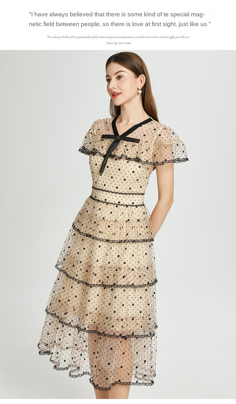 Original Design Heavy Industry Boutique Embroidery Plush Wave Point Wave style Shawl Cake Vintage Dress