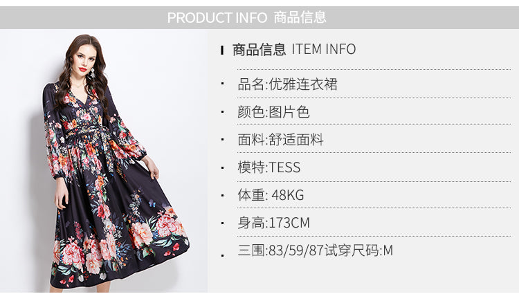 Original Design Spring/Summer Oil Painting Flower Pattern Wrapped Mid length Dress