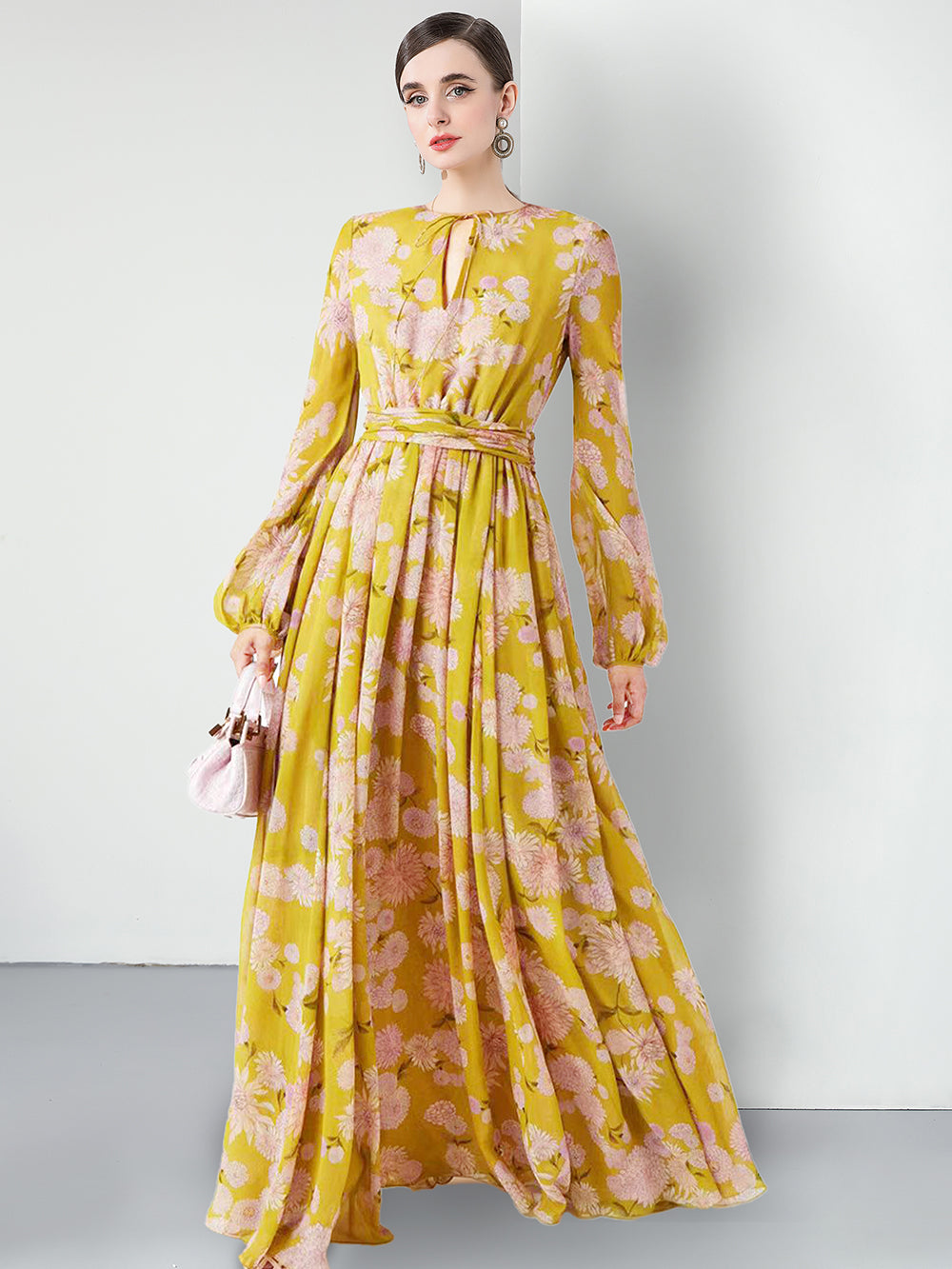 Original design for spring and summer three bedroom pleated 6-meter printed large skirt