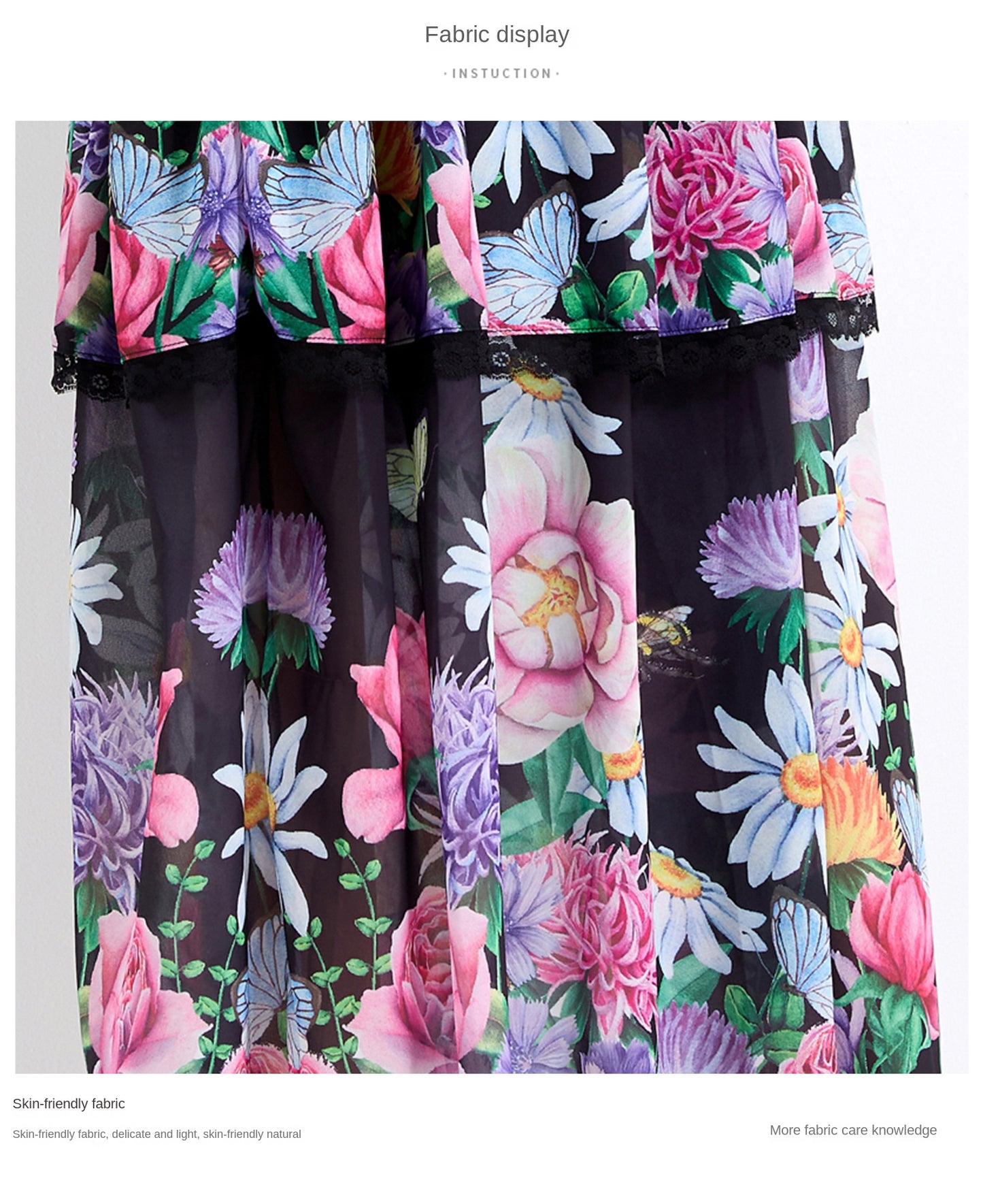 Original design - spring and summer fake lace cake skirt floral print waist ruffle skirt