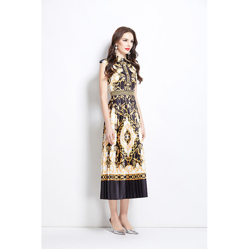 Original design for spring and summer palace pattern sleeveless mid length dress