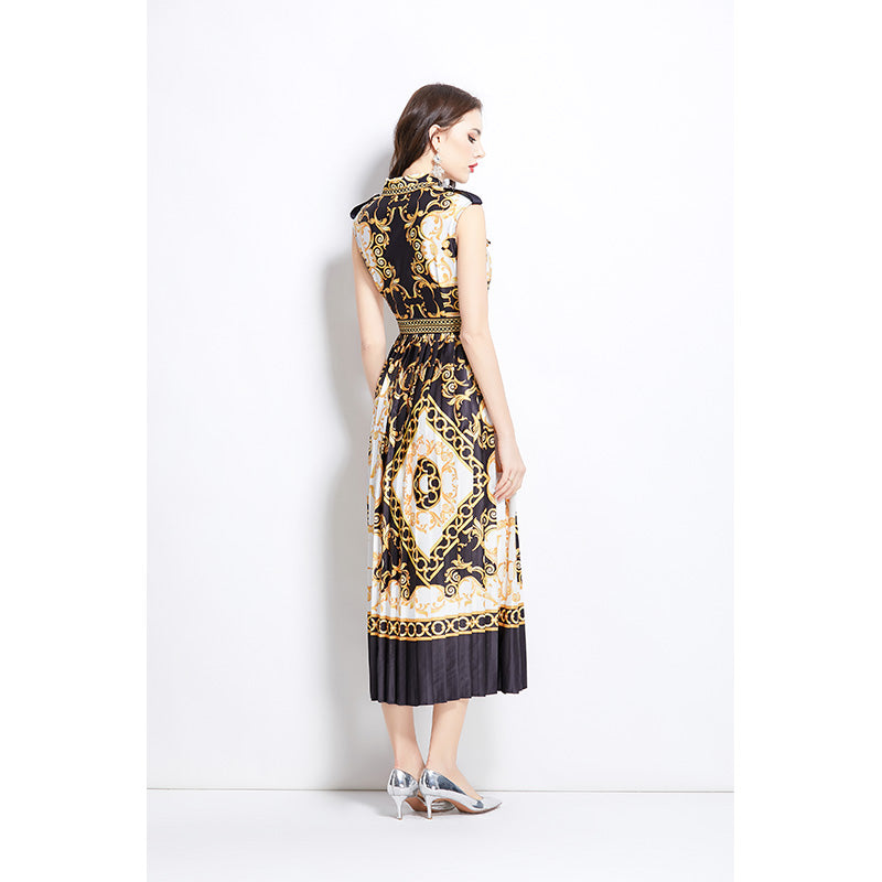Original design for spring and summer palace pattern sleeveless mid length dress