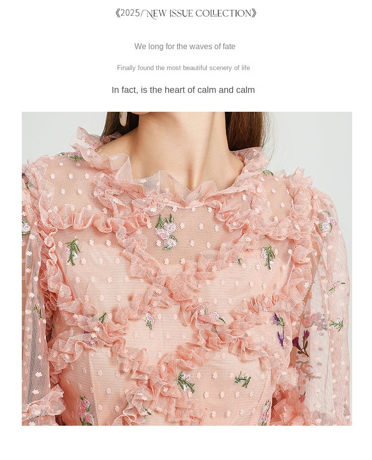 Artwork French romantic boutique custom gauze small floral embroidery short vintage cake dress