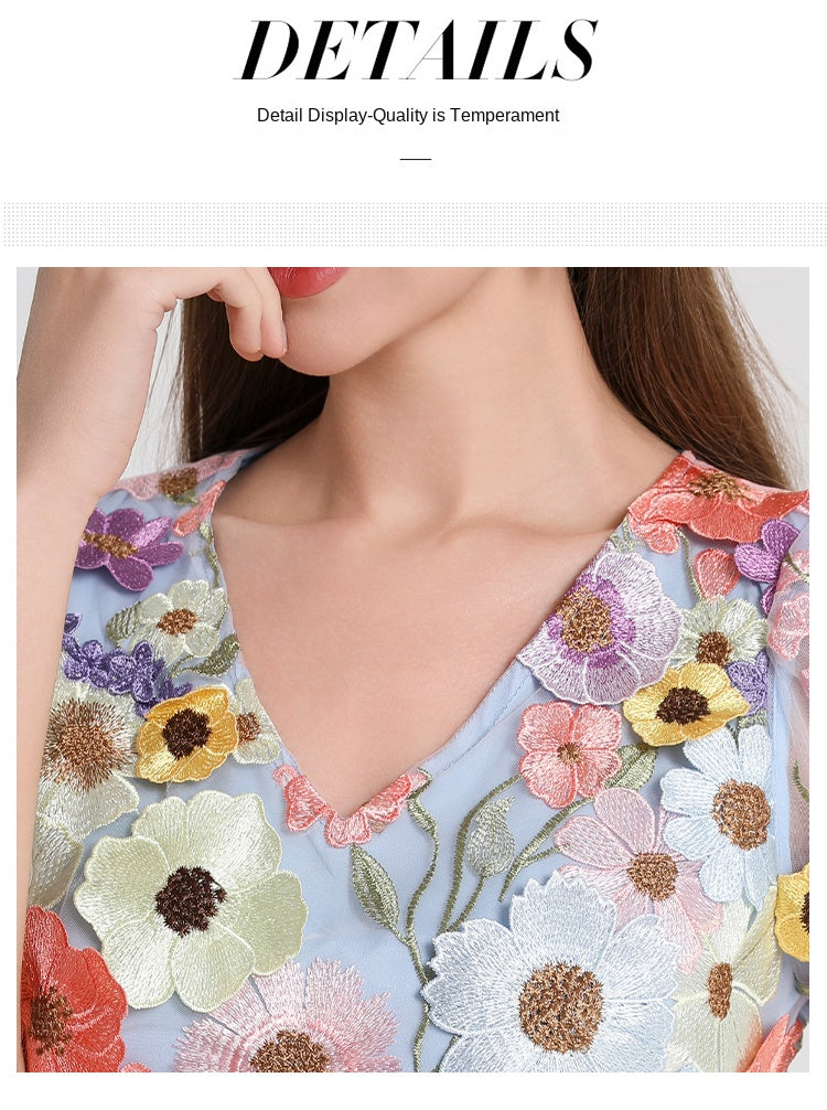 Original Design Heavy Industry Embroidered Boutique Color Handmade Customized Vintage V-neck Split Hip Wrap Dress