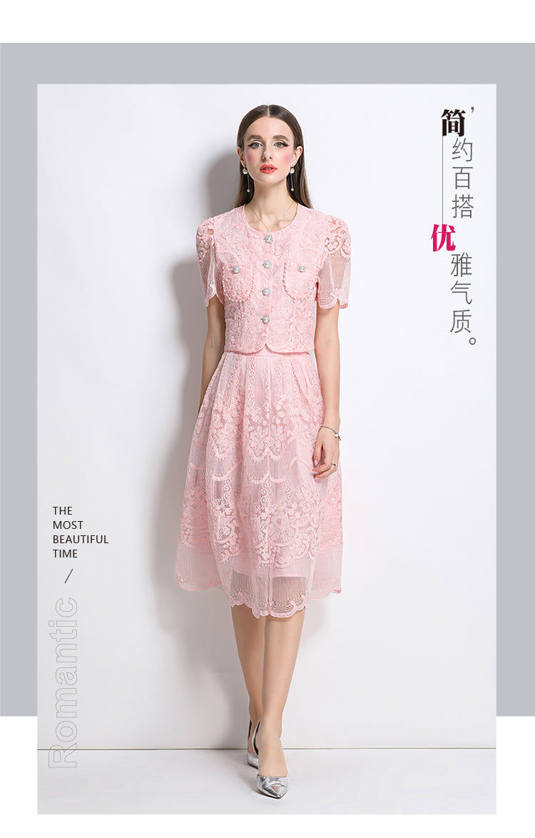 Original design for spring and summer small fragrance style set light luxury and high-end water-soluble lace skirt two-piece set