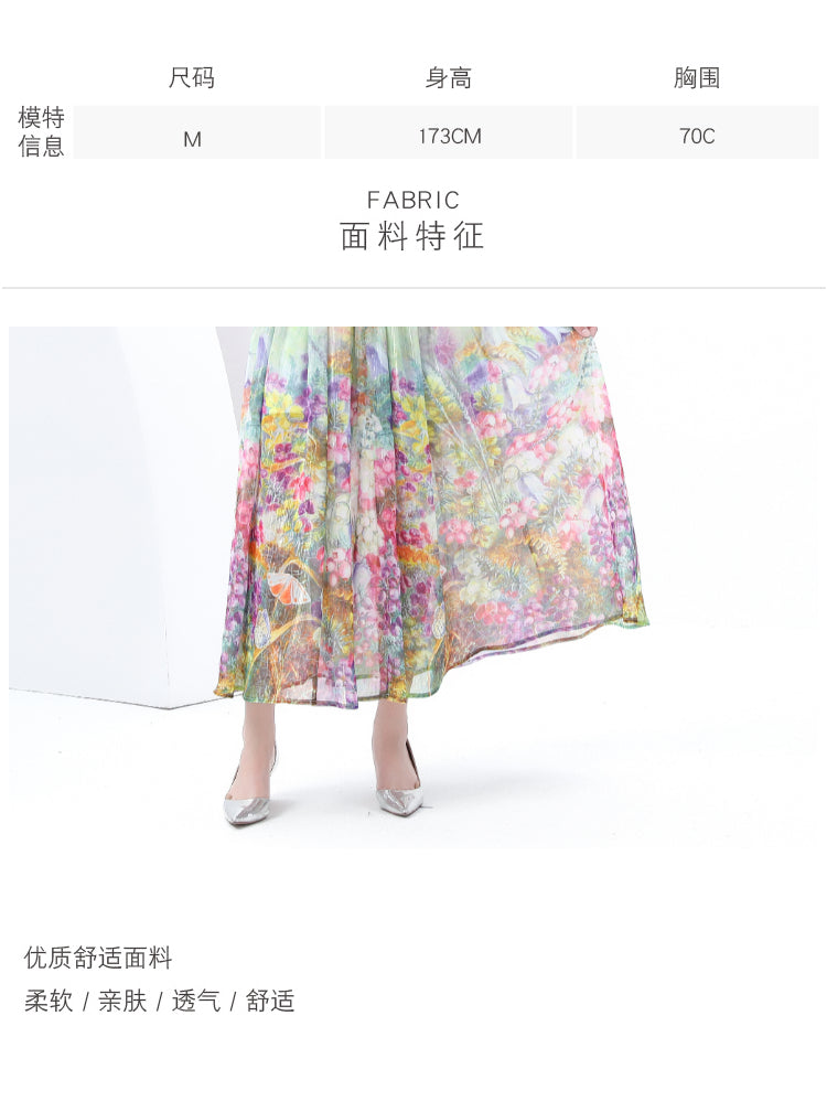 Original design - spring and summer real shot - spot light luxury heavy work chiffon splicing tape embroidery high-waisted thin temperament dress
