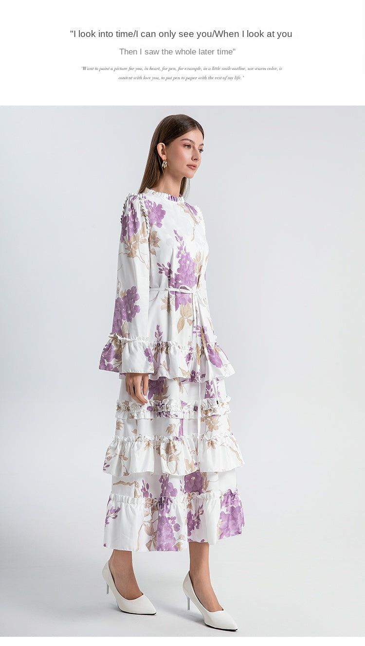 Original design: spring, summer, autumn, art, palace style, double print, loose version of the temperament cake skirt