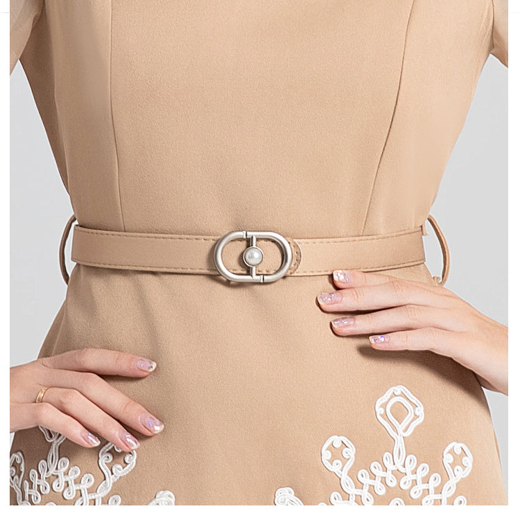 Original Design Women's Light Luxury Heavy Industry Chiffon Splicing Plate Belt Embroidered High Waist Show Thin Temperament Dress
