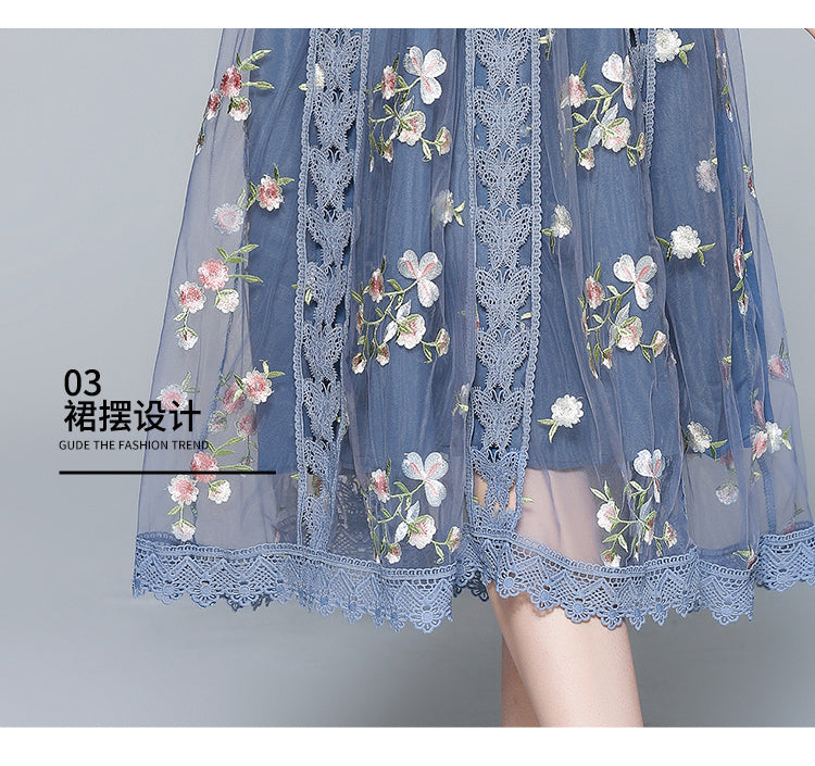 Original Design Heavy Industry Fine Embroidery Mesh French Long Style Super Fairy Sweet Dress