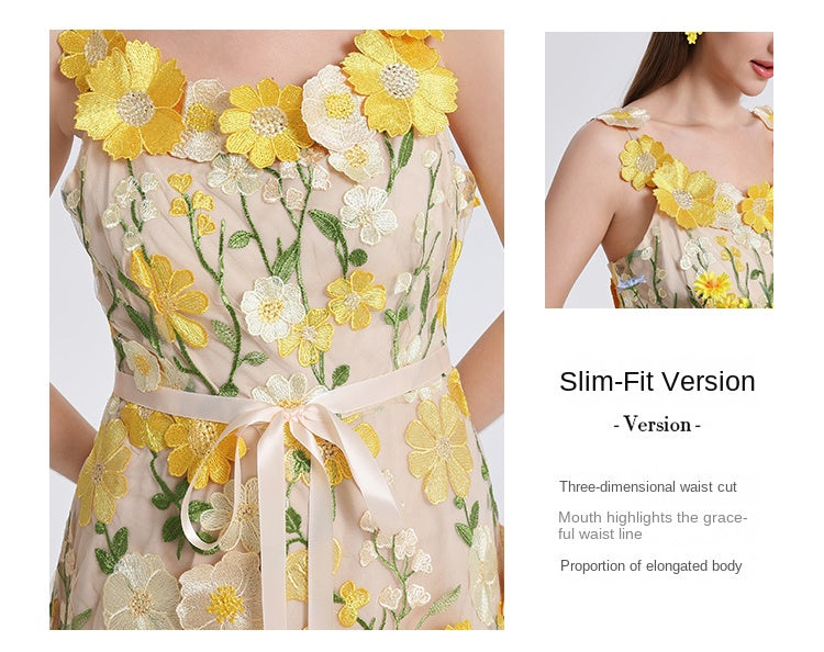 Original Design Embroidered Boutique Color Stereoscopic Handmade Flower Binding Adjustable Strap Strap Dress