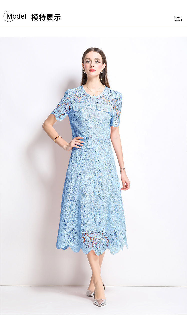 Original design for spring and summer small fragrance style set light luxury and high-end water-soluble lace skirt two-piece set