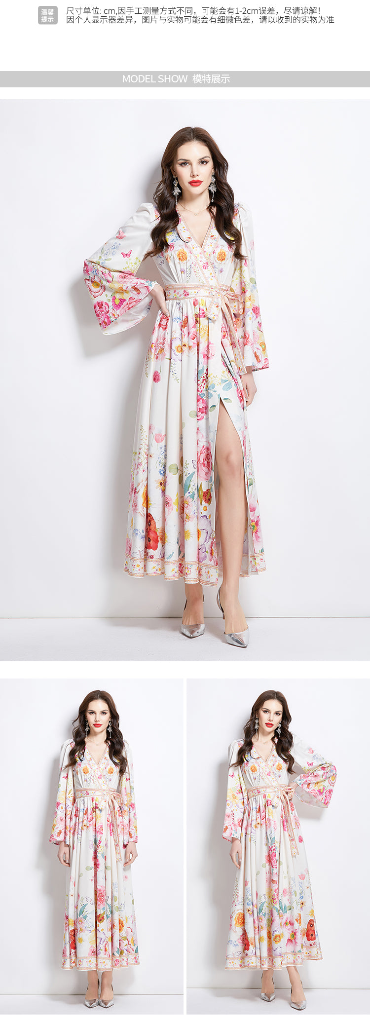 Original Design Spring/Summer New Oil Painting Flower Pattern Wrapped Mid length Dress