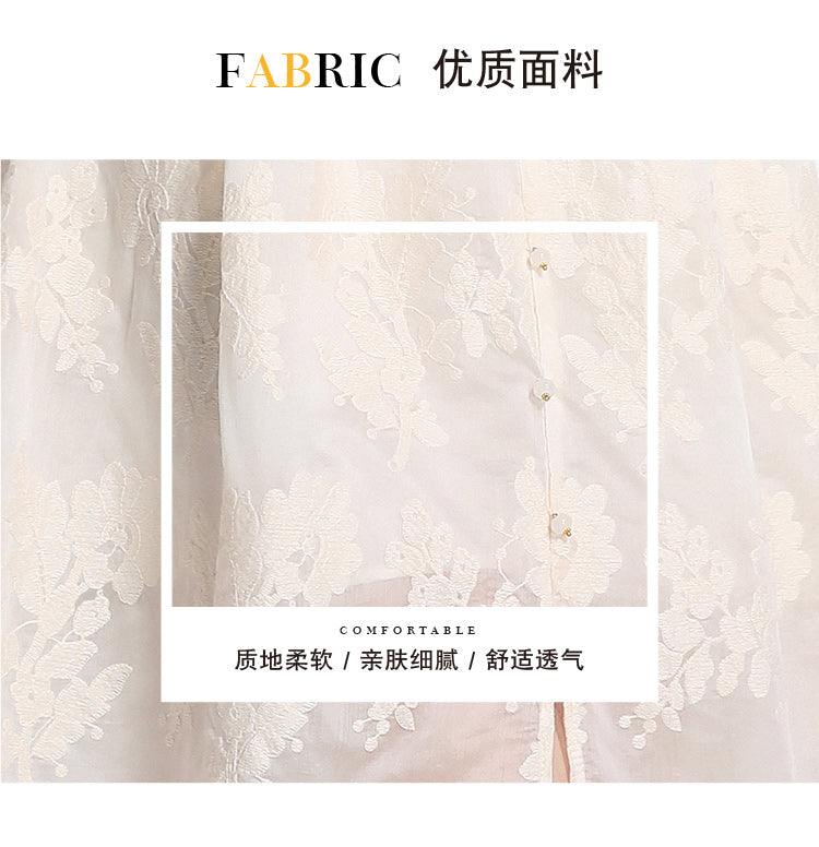 Original Design: Spring/Summer Embroidered V-neck Dress with Lace and Lace Charm Slimming Skirt