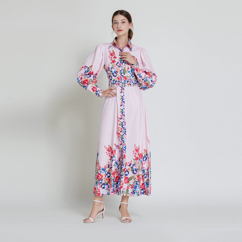 Original design lapel single breasted long dress with belt