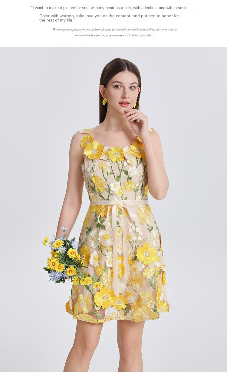 Original Design Embroidered Boutique Color Stereoscopic Handmade Flower Binding Adjustable Strap Strap Dress
