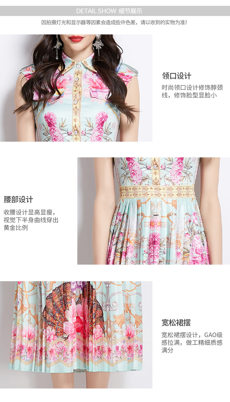 Original design for spring and summer palace pattern sleeveless mid length dress