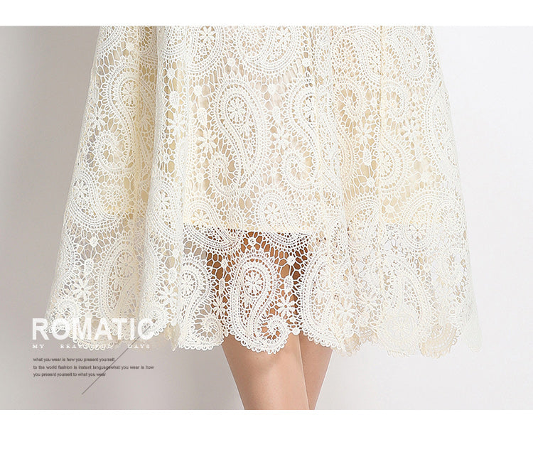 Real shot spot8583# New Style Chanel-Inspired Set Light Luxury High-End Water-Soluble Lace Skirt Two-Piece Set