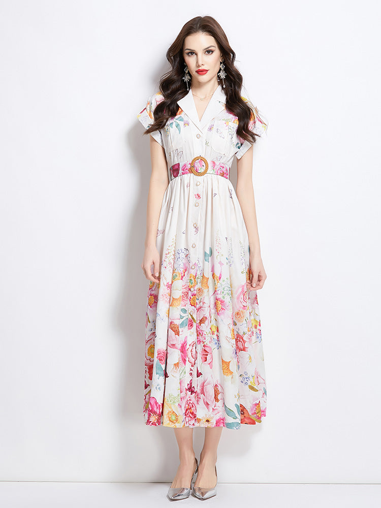 Original design spring/summer new floral oil painting style maxi dress