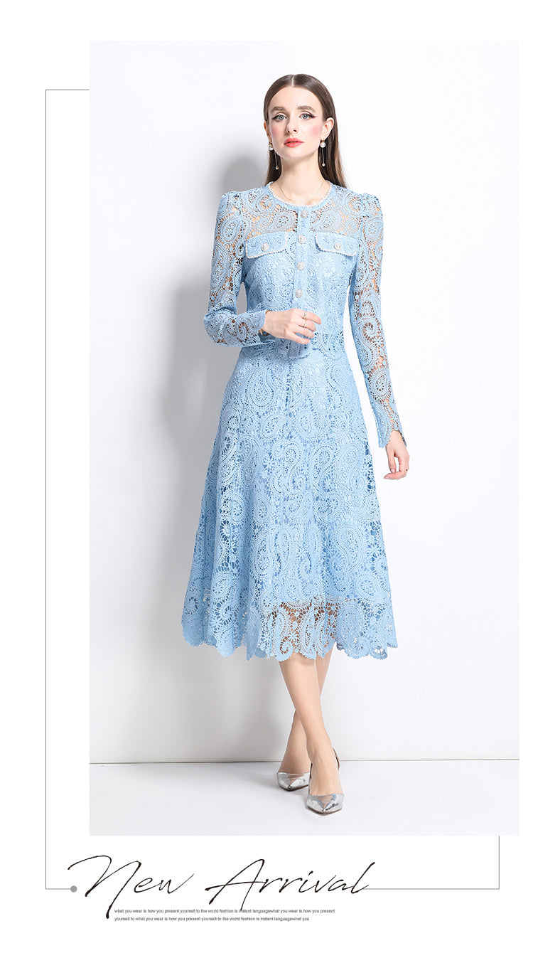 Original design for spring and summer small fragrance style set light luxury and high-end water-soluble lace skirt two-piece set