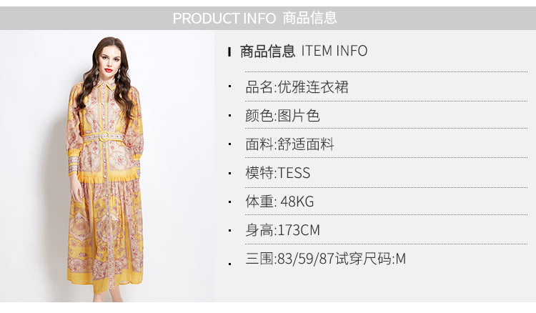 Original Design Spring/Summer Autumn Vacation Classical Palace Style Printed Bouquet Waist Single breasted Long Dress