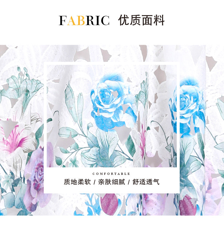 Original design mid long sleeved fashionable slimming hollow out water-soluble lace positioning mid length dress