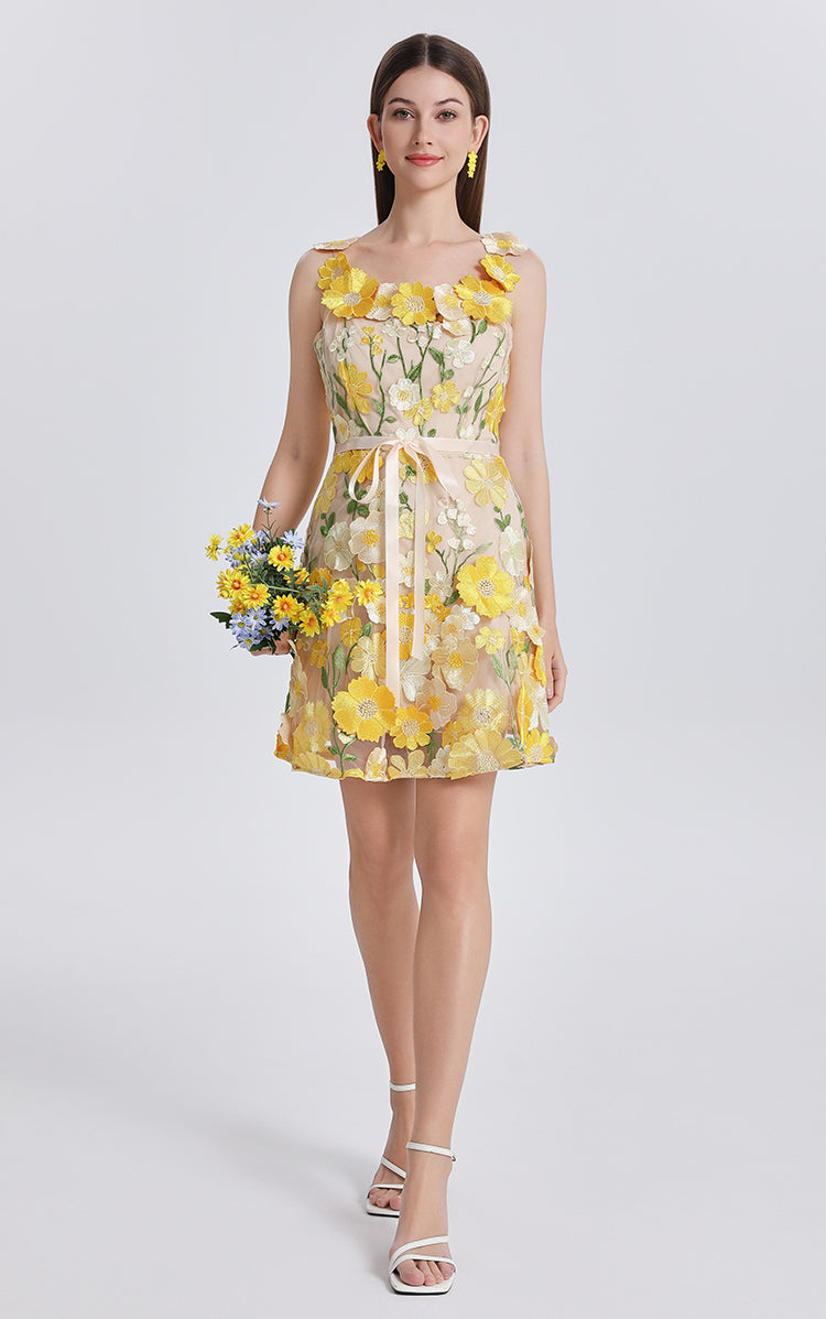 Original Design Embroidered Boutique Color Stereoscopic Handmade Flower Binding Adjustable Strap Strap Dress