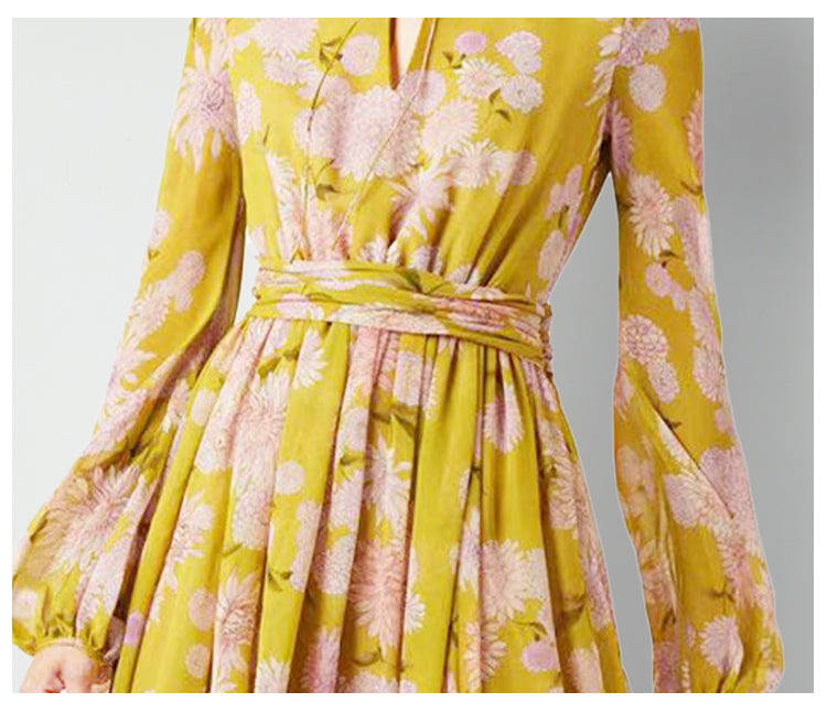 Original design for spring and summer three bedroom pleated 6-meter printed large skirt