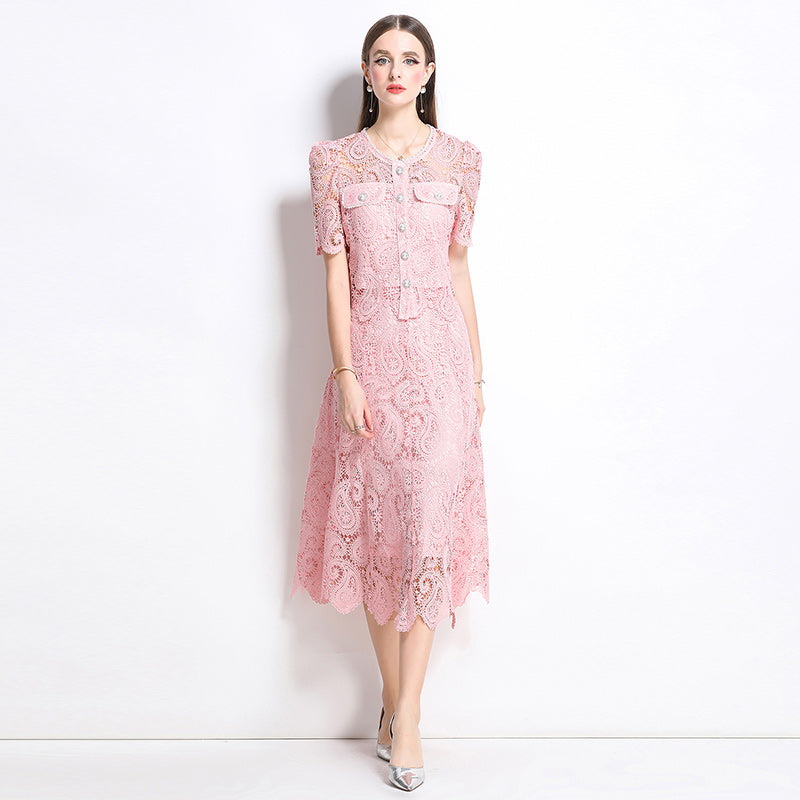 Original design for spring and summer small fragrance style set light luxury and high-end water-soluble lace skirt two-piece set