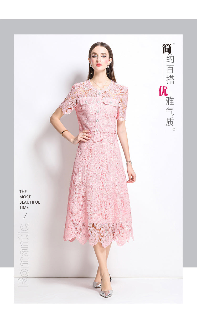 Original design for spring and summer small fragrance style set light luxury and high-end water-soluble lace skirt two-piece set