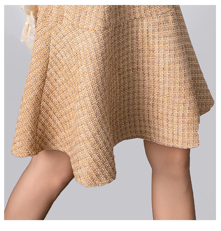 Original Design Heavy Industry Boutique Lace Splicing Coarse tweed Temperament Fake Two Small Fragrant Nail Bead Dresses