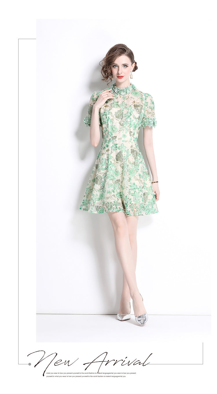 Original Design: Spring/Summer Embroidered Printed Dress for Women with a High end Style and a slimming A-line Skirt with a cinched waist