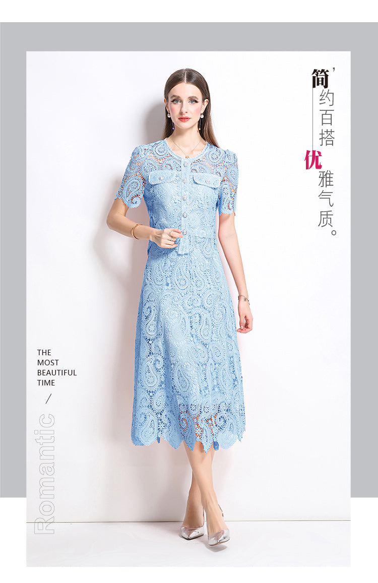 Original design for spring and summer small fragrance style set light luxury and high-end water-soluble lace skirt two-piece set