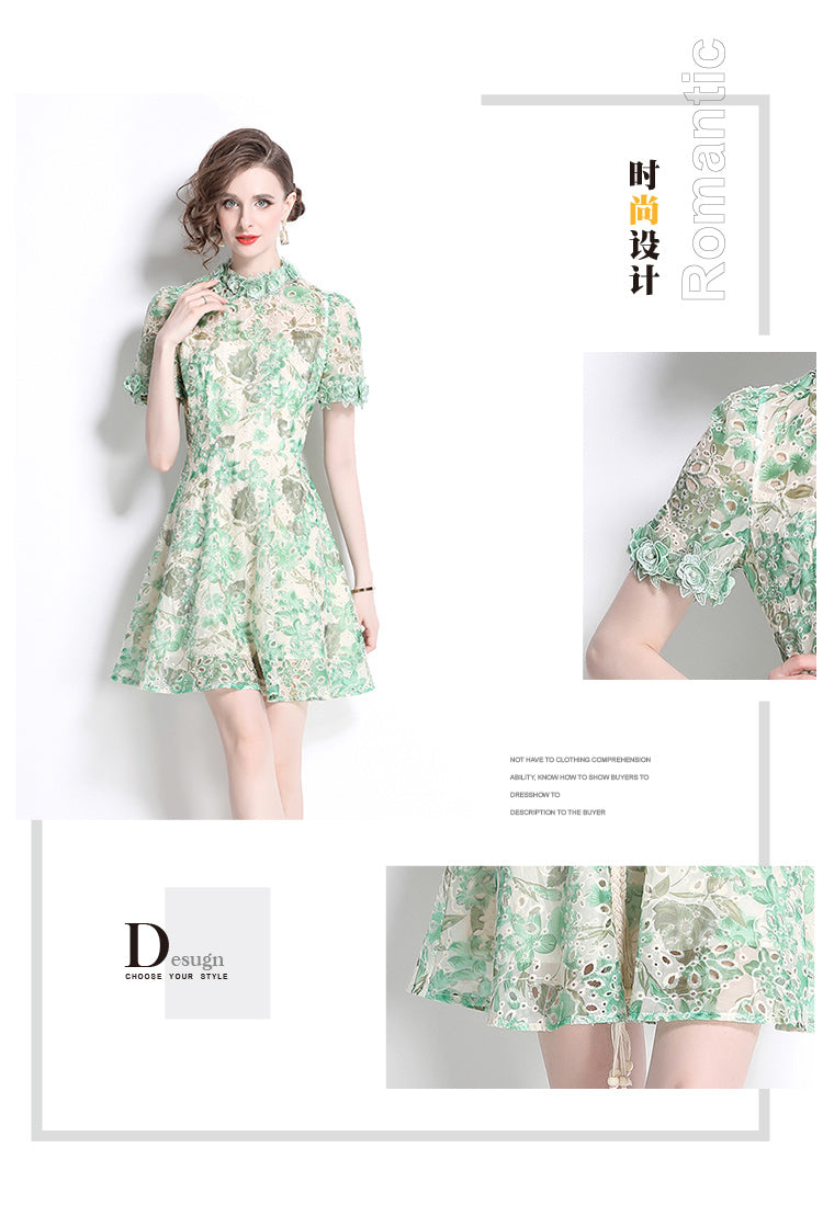 Original Design: Spring/Summer Embroidered Printed Dress for Women with a High end Style and a slimming A-line Skirt with a cinched waist