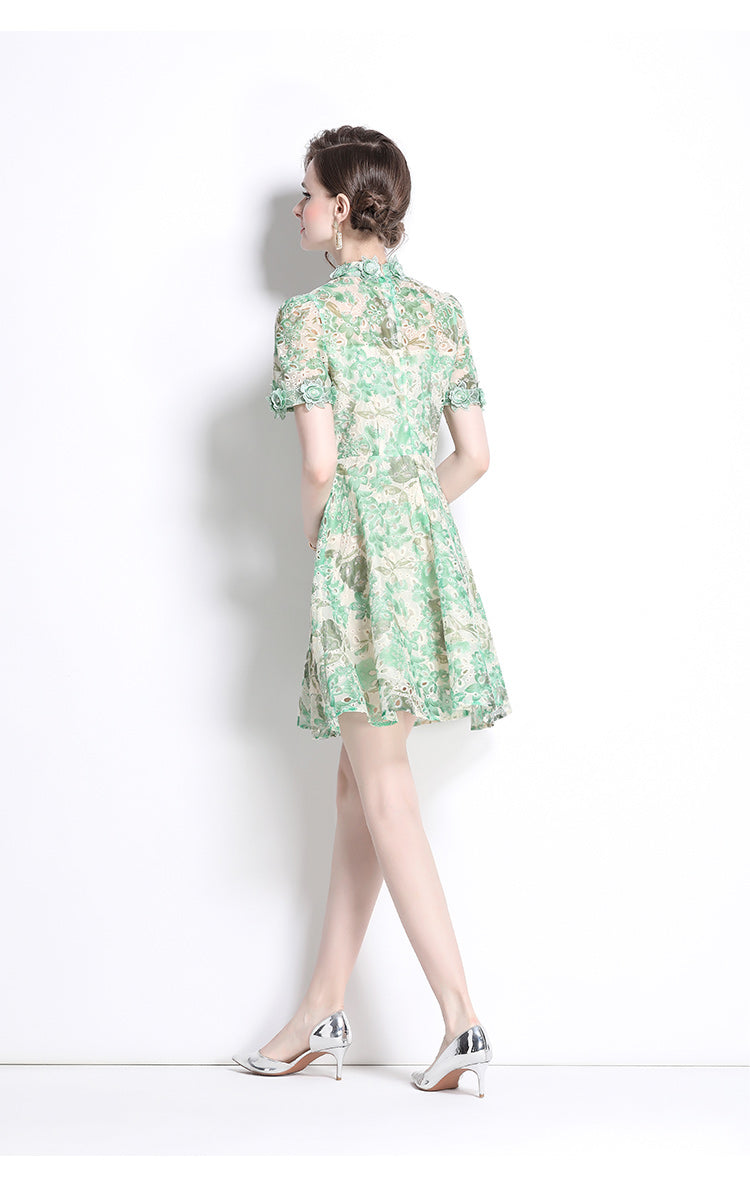Original Design: Spring/Summer Embroidered Printed Dress for Women with a High end Style and a slimming A-line Skirt with a cinched waist
