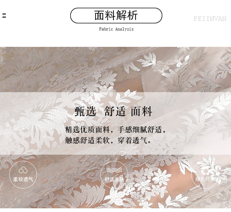 Original design mesh embroidered long dress with pockets, V-neck slim fit dress and belt