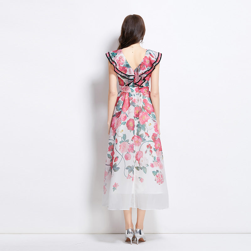 Original Design Spring/Summer Vacation New Oil Painting Style Flower Printed Long Dress