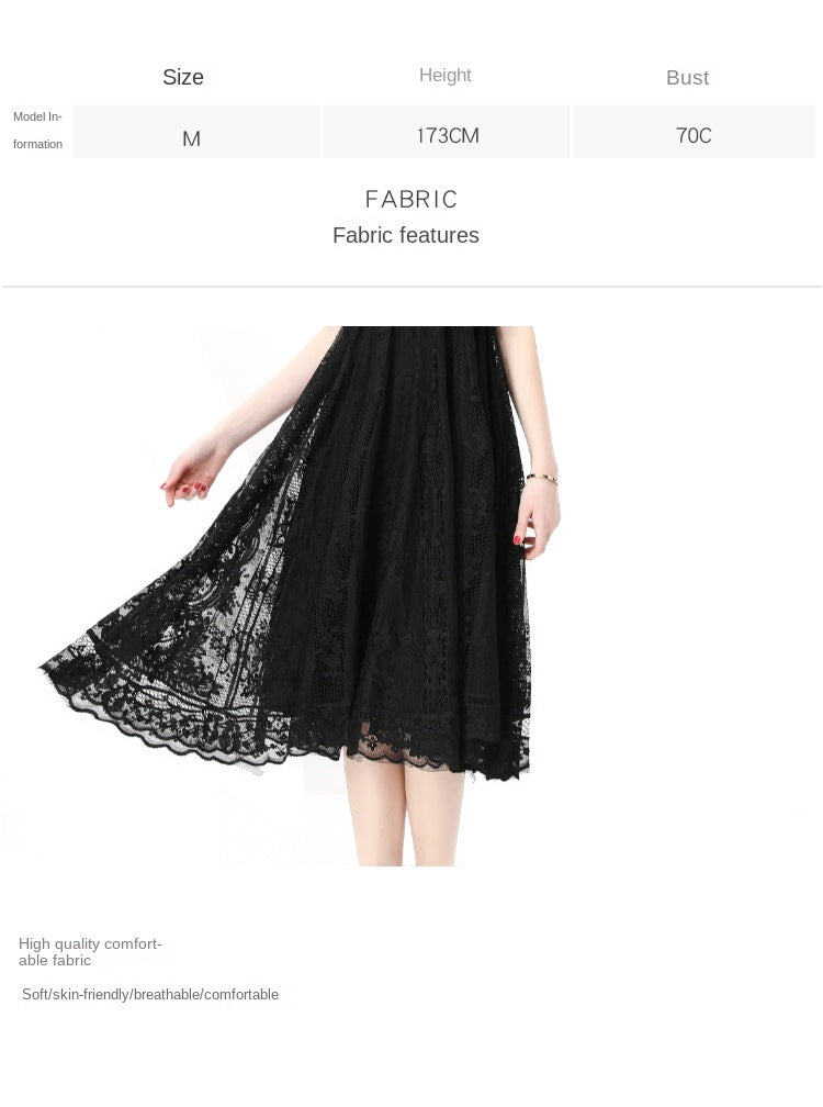 Original design: Spring, Summer, Autumn, Vacation, round neck, smocked style, lace, sleeveless, lace, long vintage dress