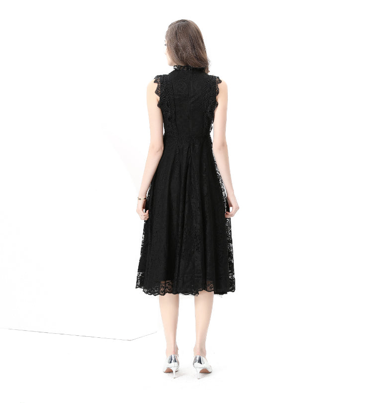 Original design: Spring, Summer, Autumn, Vacation, round neck, smocked style, lace, sleeveless, lace, long vintage dress