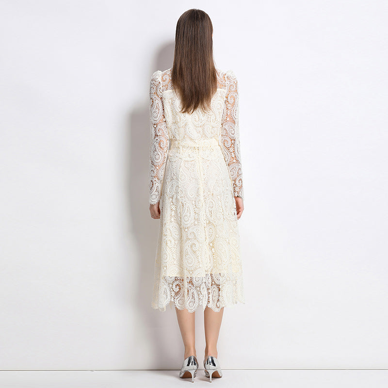 Real shot spot8583# New Style Chanel-Inspired Set Light Luxury High-End Water-Soluble Lace Skirt Two-Piece Set