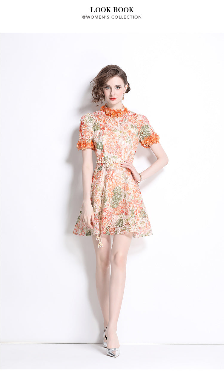 Original Design: Spring/Summer Embroidered Printed Dress for Women with a High end Style and a slimming A-line Skirt with a cinched waist