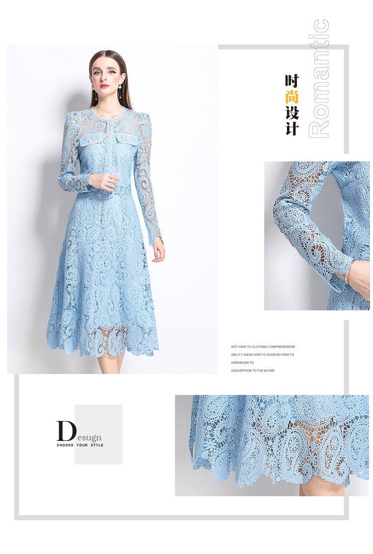 Original design for spring and summer small fragrance style set light luxury and high-end water-soluble lace skirt two-piece set
