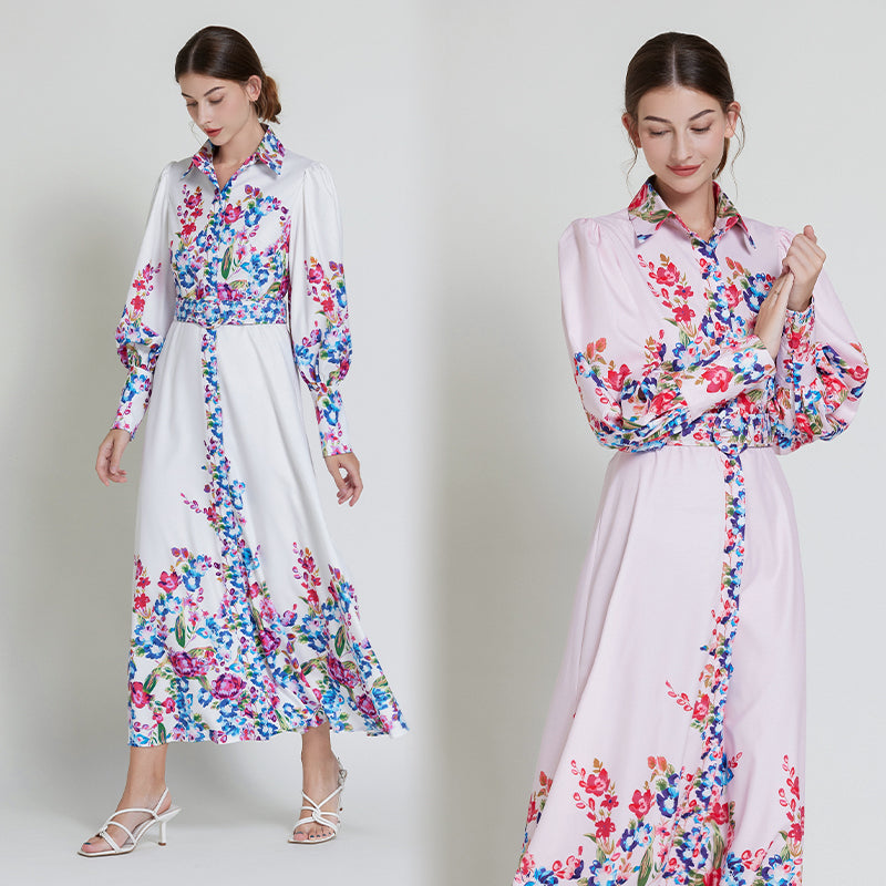 Original design lapel single breasted long dress with belt